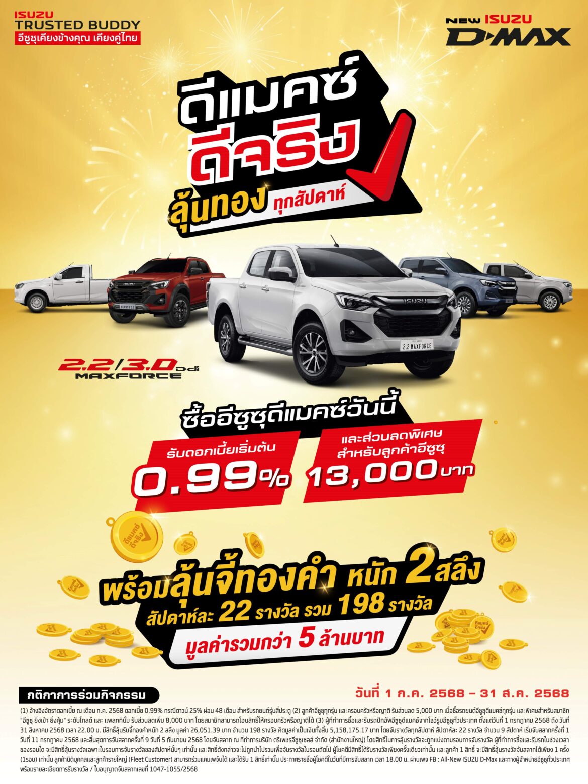 “อีซูซุ” แจกจริง กับแคมเพจ์นสุดพิเศษ “ดีแมคซ์ ดีจริง ลุ้นทองทุกสัปดาห์” 