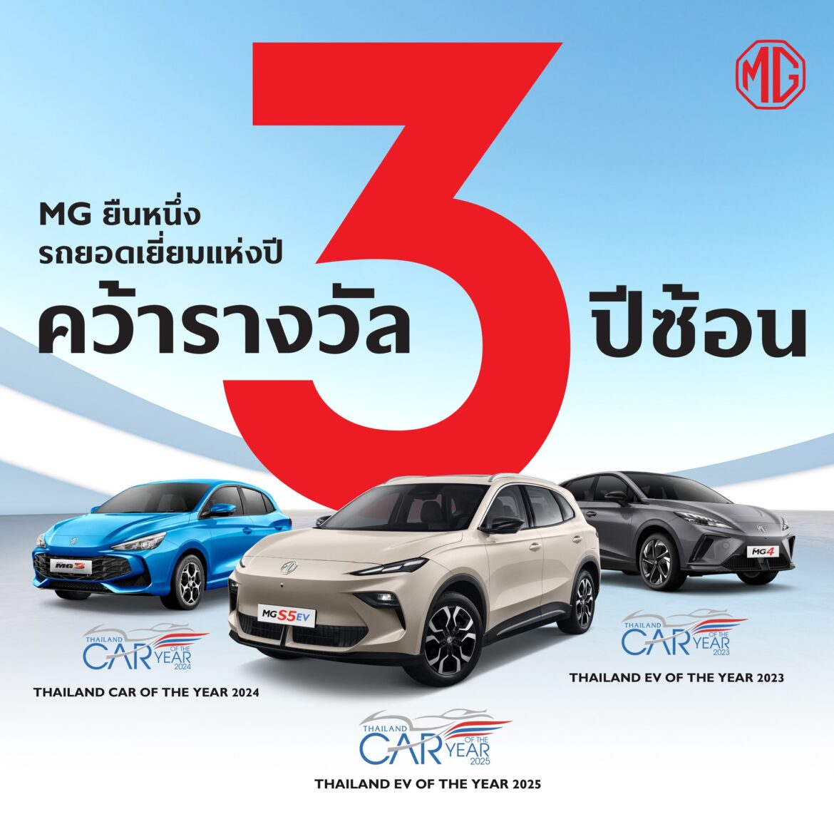 “เอ็มจี สร้างประวัติศาสตร์ รับรางวัลรถยนต์ยอดเยี่ยม 3 ปีต่อเนื่อง NEW MG S5 EV รับรางวัล THAILAND EV OF THE YEAR 2025” 