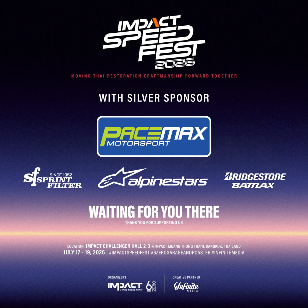 นับถอยหลัง 17-19 ก.ค.นี้ ! เพซแม็กซ์ มอเตอร์สปอร์ต จัดทัพ Brand ระดับโลก บุก IMPACT Speed Fest พร้อมเปิดตัวหมวก Alpinestars S-R7 และ SM3 ครั้งแรกในไทย