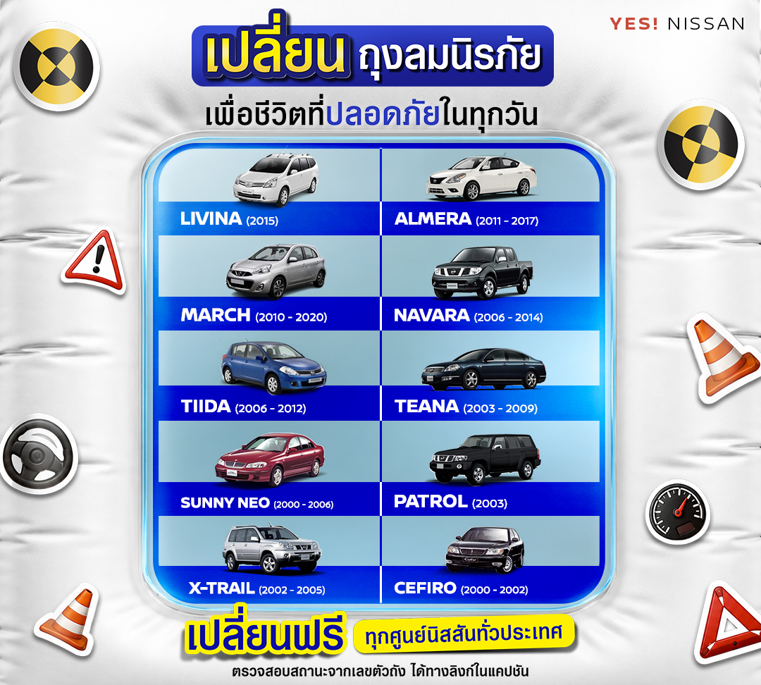 นิสสัน ย้ำเตือนลูกค้านำรถเข้าตรวจสอบ พร้อมเปลี่ยนชุดถุงลมนิรภัยทาคาตะ