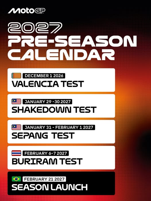 MotoGP เปิดปฏิทินพรีซีซั่น 2027 อย่างเป็นทางการ! ไทยเปิดสนามแรกของปี พร้อมจัด “Buriram Test” ก่อนประเดิมศักราช “New Era” รถแข่ง 850 ซีซี
